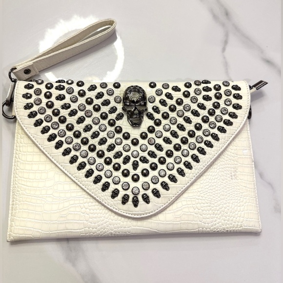 Crystal Woman Clutch in White Leather - Picture 1 of 4